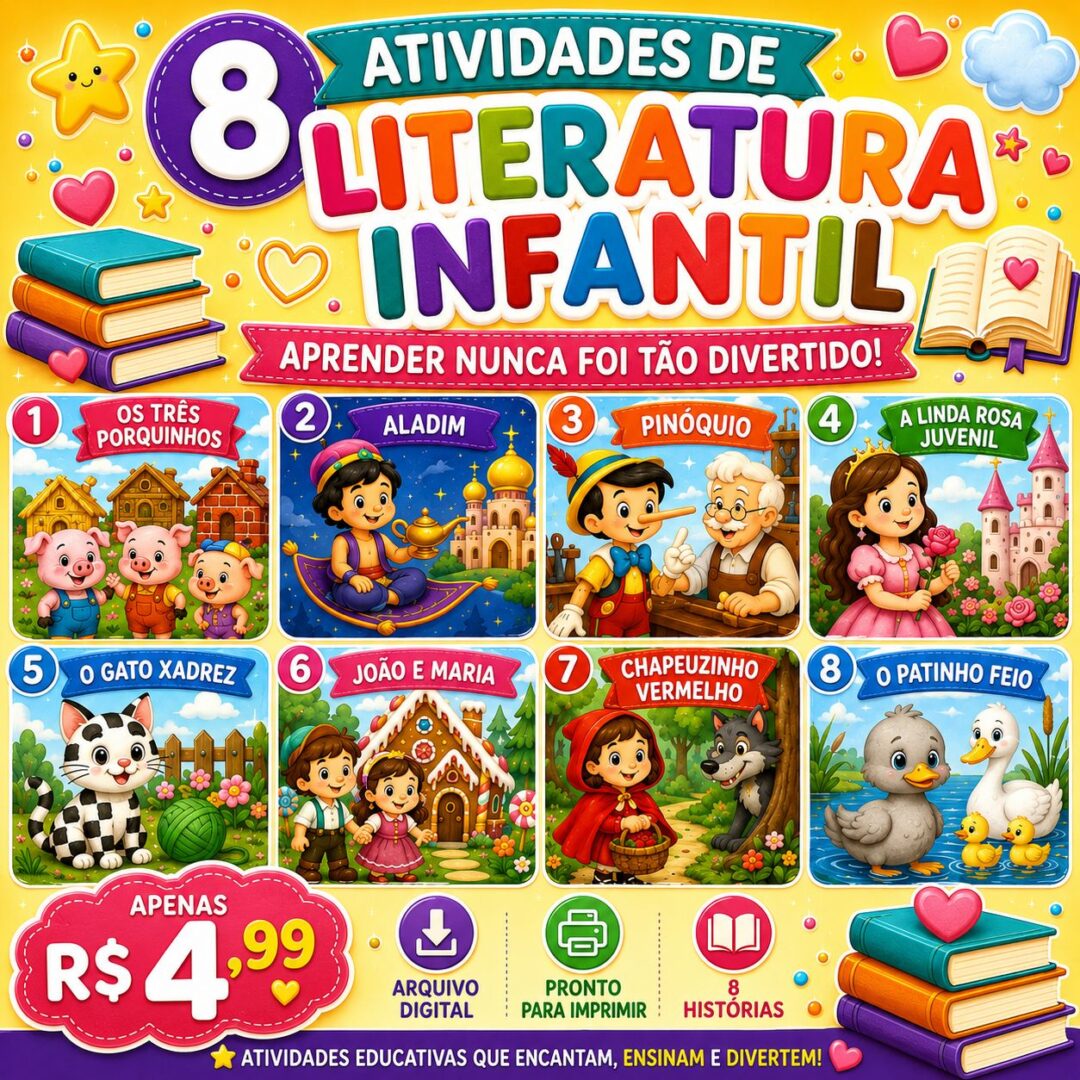 KIT COM 8 ATIVIDADES DE LITERATURA INFANTIL!